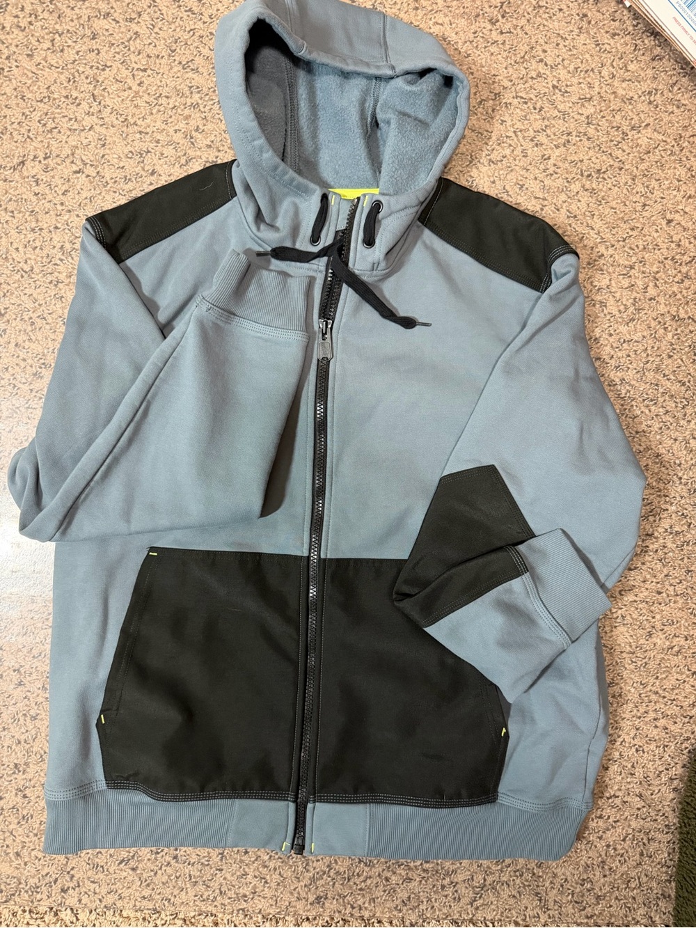 Duluth Men's Hooded Relaxed Fit Zip-Up Jacket in Light Blue and Black